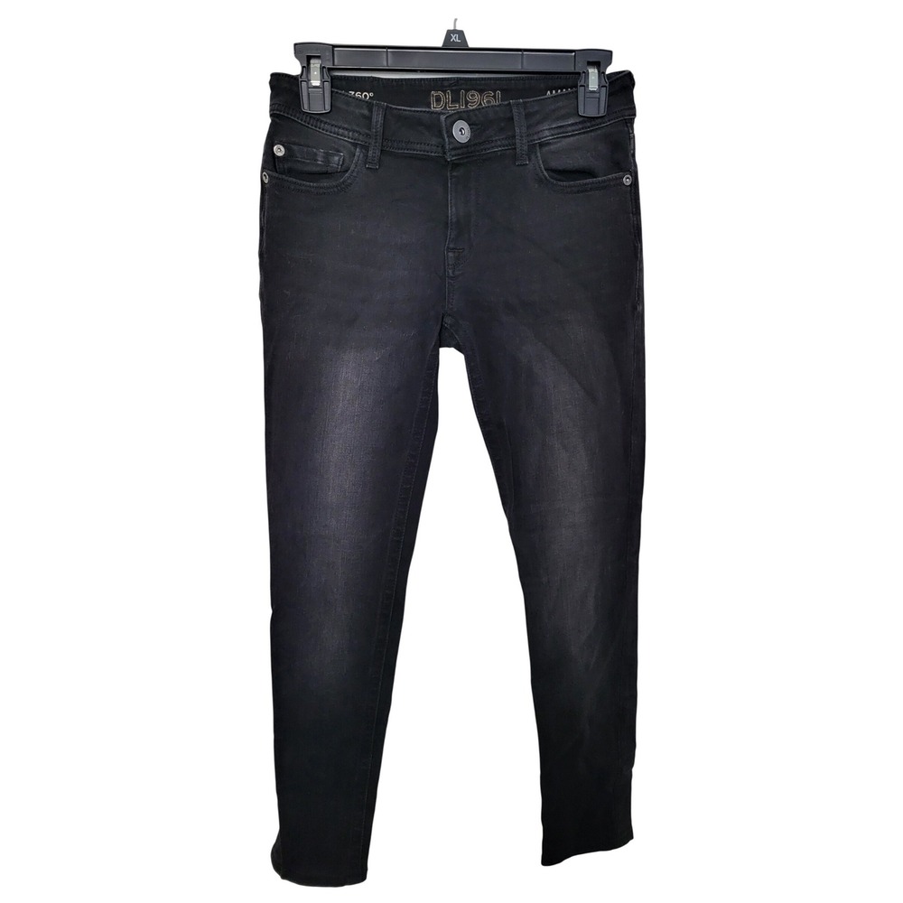 DL1961 Amanda Skinny Jeans Women 24 Black 360 Stretch Faded Mid Rise Denim